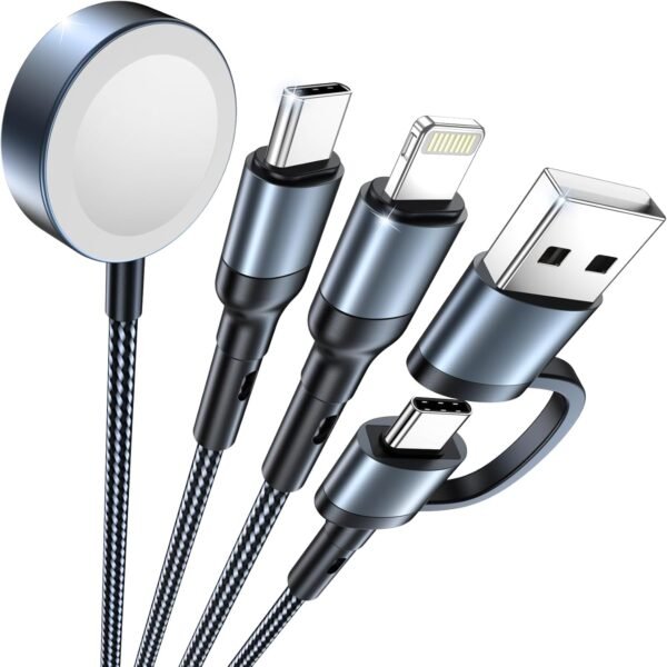 Travel Essentials 3 in 2 for Apple Watch Charger USB C Cable iPhone iWatch Charger Multi Charging Cable Compatible with Apple Watch Series 9/8/7/6/SE2/5/4/3/2 Ultra iPhone 15/14/13/Galaxy S23-4FT