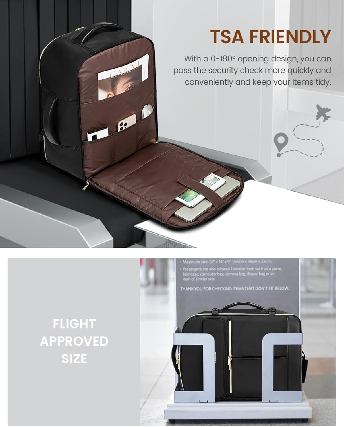 LOVEVOOK Travel Backpack for Women, 40L Large Carry On Backpack Flight Approved, Waterproof Personal Item Travel Bag Fits 17.3'' Laptop,TSA Backpack Suitcase with 3 Packing Cubes - Image 2