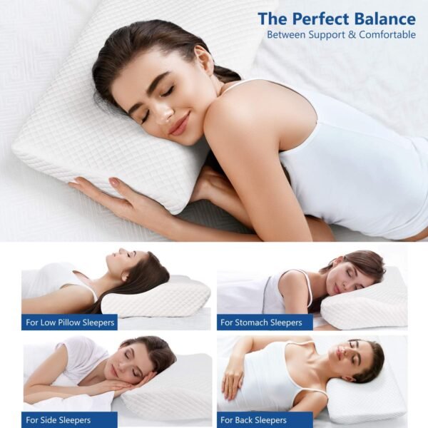 ZAMAT Contour Memory Foam Pillow for Neck Pain Relief, Adjustable Orthopedic Ergonomic Cervical Pillow for Sleeping with Washable Cover, Bed Pillows for Side, Back, Stomach Sleepers - Image 3