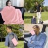 BlueHills Travel Blanket Pillow Compact Lightweight Pocket Size Airplane Traveling Essential Flight Trip Throw in Bag Portable Case Plane Accessory Pink L02 - Image 2