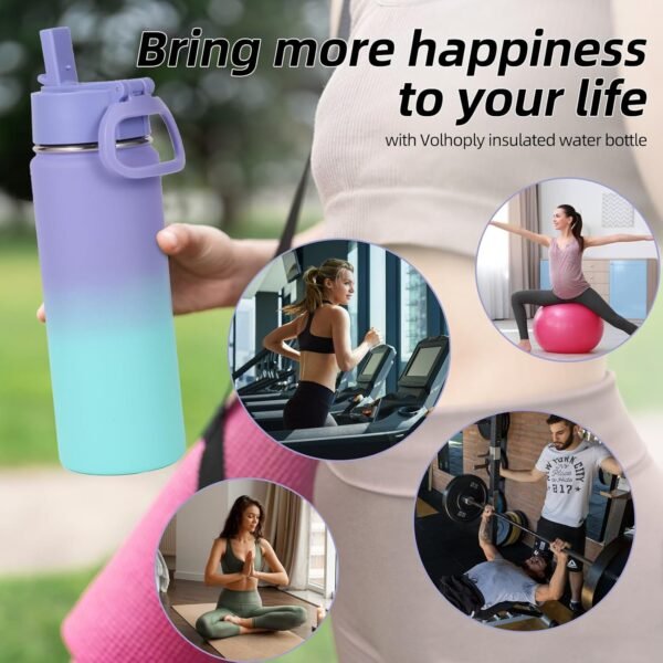 Volhoply 20oz Insulated Stainless Steel Water Bottle With Straw Lid Bulk 2 Pack,Kids Double Wall Vacuum Thermos With Handle,Reusable Outdoor Sports Camping Metal Bottles,Travel Flask Keep Cold(Mix,2) - Image 5