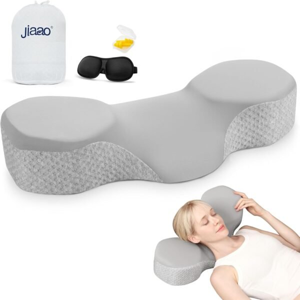Cervical Pillow for Neck Pain Relief, 2024 Portable Travel Memory Foam Pillow with Bag, 3D Eye Masks and Earplugs, Washable Pillowcase, Side Sleeper Pillow for Adults Back Stomach Sleeper