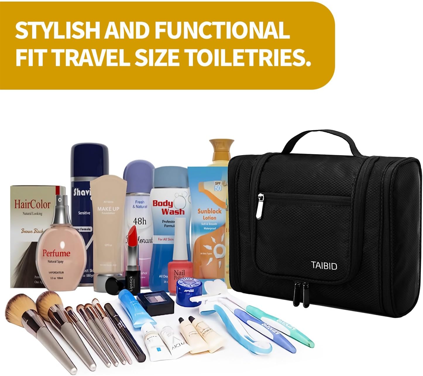 TAIBID Travel Hanging Toiletry Bag for Women and Men,Makeup Organizer Bag for Essentials Accessories Cosmetics (BLACK) - Image 5