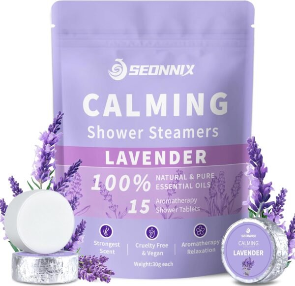 Shower Steamers Aromatherapy 15 Pack, Stress Relief & Self Care - Lavender Shower Bombs with Natural Essential Oil, Home Spa Shower Travel Essentials, Relaxation Birthday Gifts for Women & Men