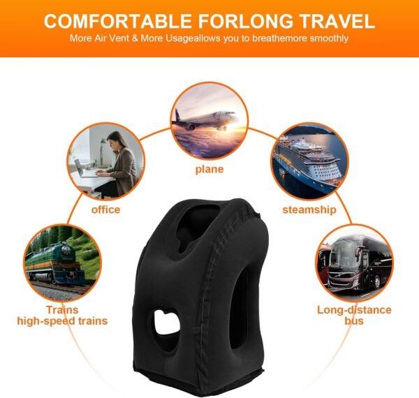 DAWNTREES 2 Pack Inflatable Travel Pillow,Neck Pillow Inflatable for Sleeping,Comfortably Support Head,Neck and Lumbar,Used for Airplane,Car,Bus and Office (Black) - Image 5