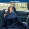 Bnuitland Travel Blanket and Pillow 2 in 1, Soft Flannel Airplane Blanket in Bag Compact-Long Flight Essential for Adults and Kids, Portable Luggage Sleeve and Backpack Clip, 65×40 inch Navy - Image 5