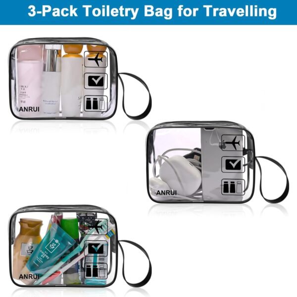 ANRUI TSA Approved Toiletry Bag, 3-PACK Same Size Clear Toiletry Bag with Handle - Image 5