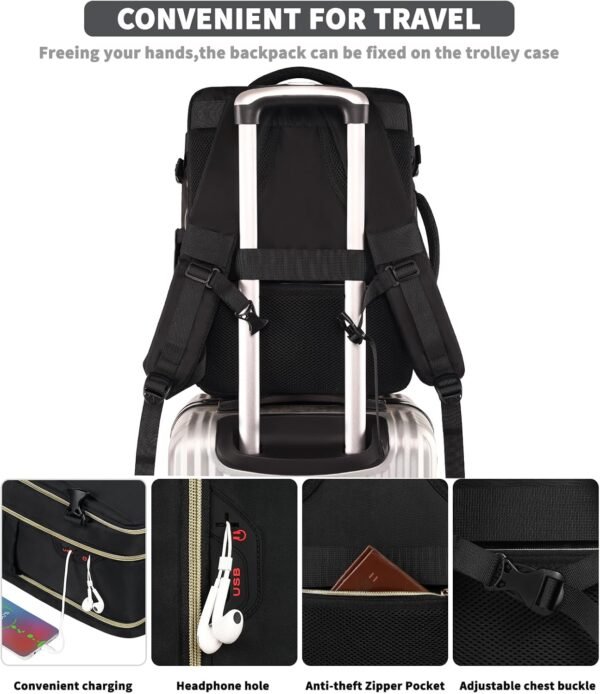 Travel Backpack for Women Men, 17.3"x13.4"x7.9" Carry on Backpack TSA Flight Approved Water-resistant Traveling Backpacks with Laptop Compartment Fits 15.6 Inch Laptop Casual daypack College - Image 4