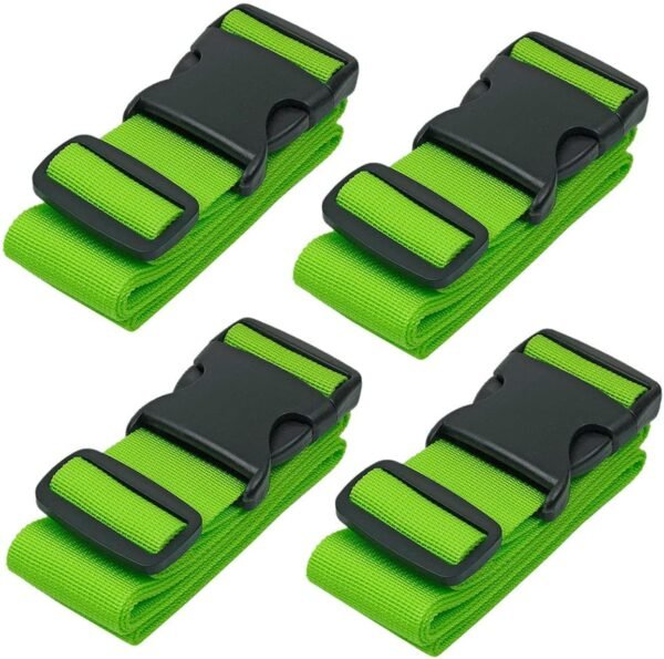 Luggage Straps for Suitcases (Green, 4 PK), Premium Nylon Belts for Luggage Security, Heavy-Duty w/Adjustable Length (46”-78”) for Suitcase, Briefcase, Backpack & Travel Bag by BlueCosto