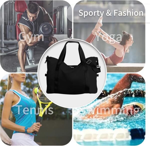 WALNEW Gym Duffel Bag for Women Men, Travel Carry on Weekender Overnight Tote Bags, Lightweight Waterproof Personal Item Bag for Sports, Dance, Workout with Wet Pocket, Black - Image 8