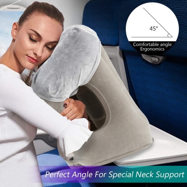 simptech Inflatable Travel Pillow,Airplane Pillow with Super Soft Slipcover,fabric pvc, Big Valve Design Inflate and Deflate in Seconds, Unfolding Used As Lumbar Support - Image 4