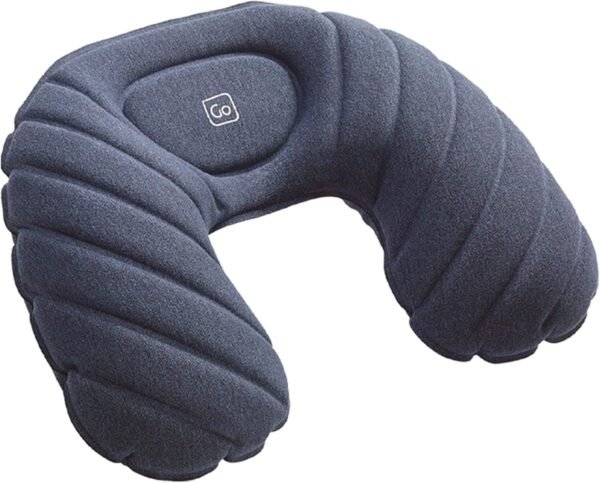 Fusion Travel Pillow, Comfortable Neck Pillow for Uninterrupted Sleep, Inflatable Ergonomic Pillow for Airplane, Bus, Car, and Train, Travel Essentials, Blue