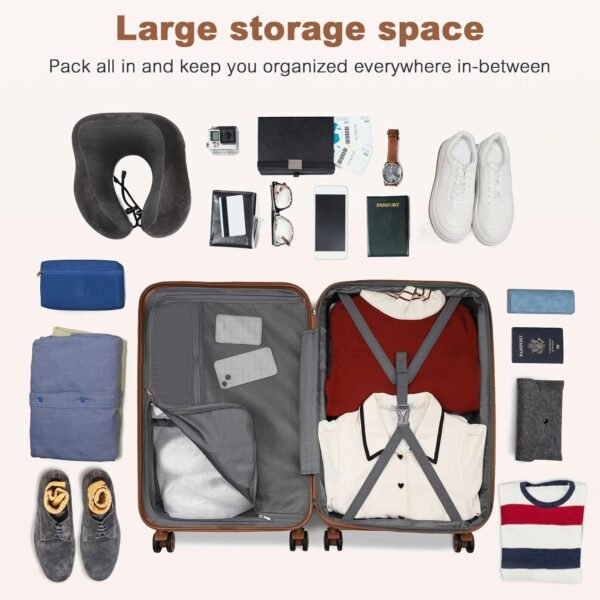 Kono Luggage Expandable 28 Inch Large Checked Luggage, ABS+PC Hardside Trolley Travel Case Hard Shell Suitcase with TSA Lock, Cream Brown - Image 5