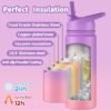 Mininoo Kids Water Bottle for School, 16oz Stainless Steel Insulated Water Bottle Kids with Straw Lid for Girls, Boys (Purple/Pink) - Image 2