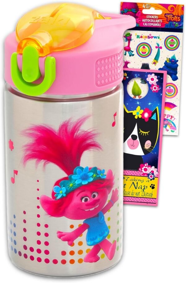 Trolls Water Bottle for Girls - Trolls School Supplies Bundle with Trolls Poppy Water Bottles, Stickers, More | Trolls Water Bottle Stainless Steel for Kids