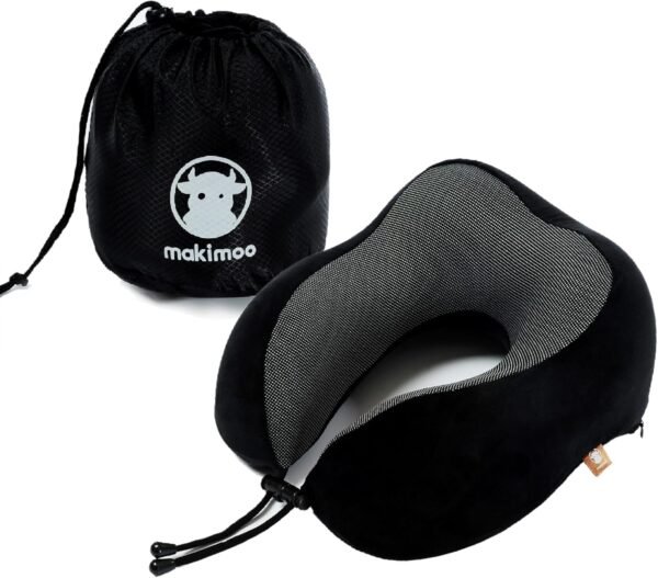 Memory Foam Travel Pillow, Neck Pillow with 360-Degree Head Support, Comfortable and Lightweight, Ideal for Sleeping on Airplane, Car, Train, Bus and Home Use, Comes with Storage Bag (Black)