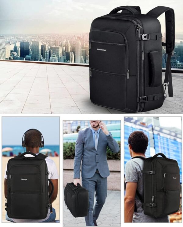 Vancropak Carry On Backpack, 40L Expandable Extra Large Travel Backpack, Flight Approved Water Resistant Luggage Suitcase Daypack, Lightweight Personal Business Weekender Bag for Men & Women, Black - Image 9