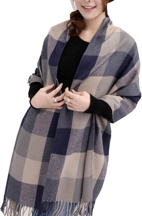 Wander Agio Women's Fashion Long Shawl Big Grid Winter Warm Lattice Large Scarf