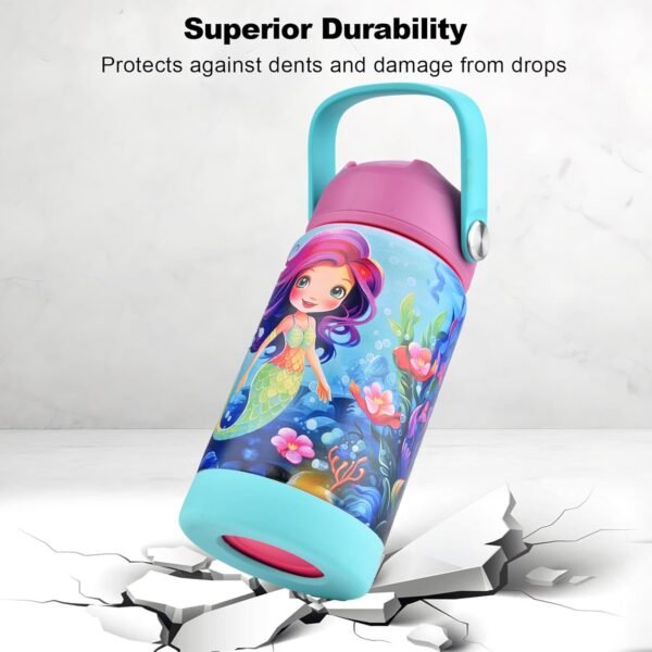 12oz Kids Insulated Water Bottle, Leak-proof Cup With Straws Lids, Kids Water Bottles For School Boys Girls, Stainless Steel Vacuum Insulated Bottle For Kids Children (Mermaid) - Image 3