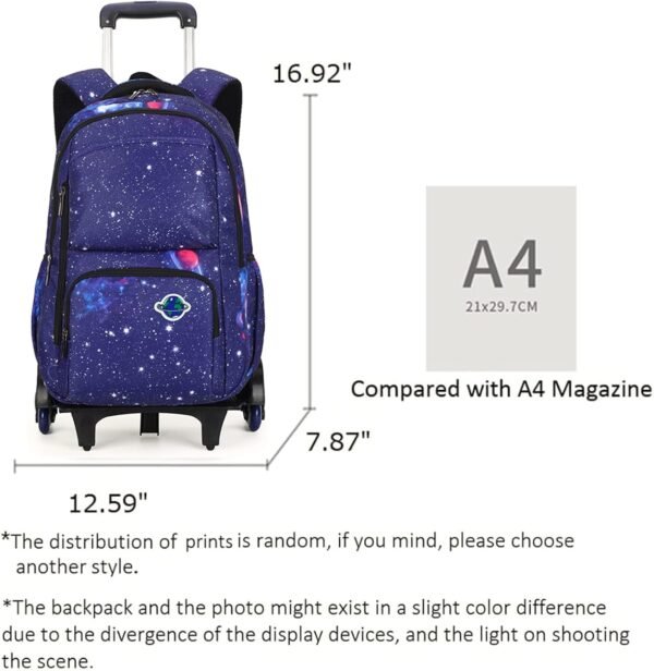 GLOOMALL Starry Sky Kids Trolley Rolling Backpack Primary School Bookbag with Wheels Travel Luggage (Deep Blue Starry Sky) - Image 3