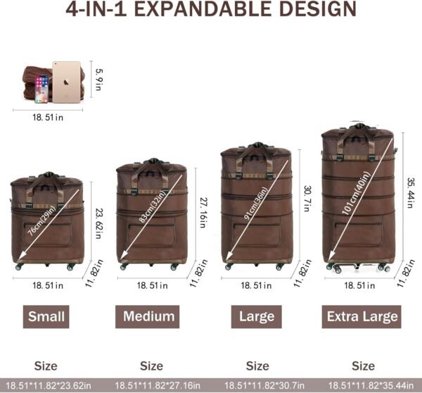 Expandable Foldable Luggage for Men Women Carry-On Suitcase Collapsible Duffle Travel Bag with Spinner Wheels Large Capacity Luggage with Trolley - Image 2