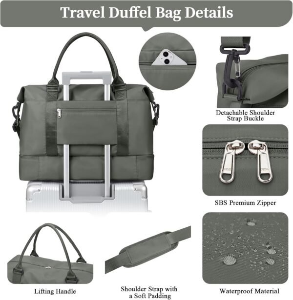 Weekender Bags for Women,Personal Item Travel Bag with Shoes Compartment,Overnight Travel Duffel Bag with Toiletry Bag - Image 6