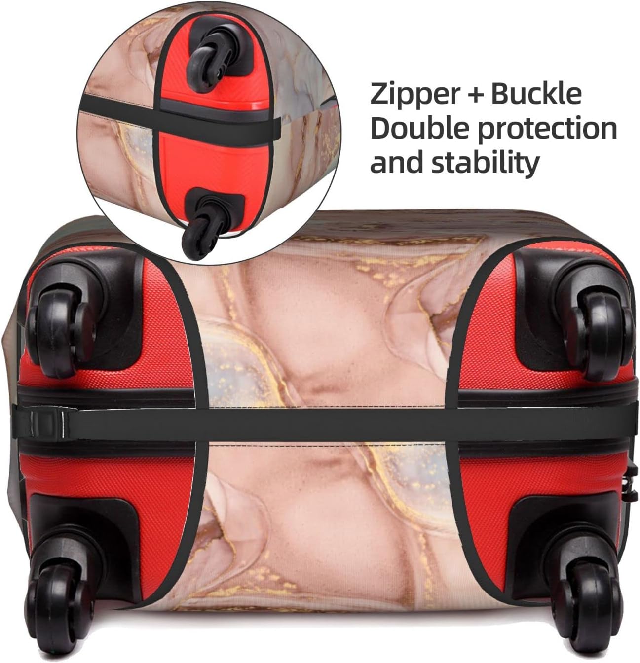 Luggage Cover Elastic Washable Stretch Suitcase Protector Anti-Scratch Travel Suitcase Cover for Kid and Adult, Pink Gold Marble, M (22-24 inch suitcase) - Image 2