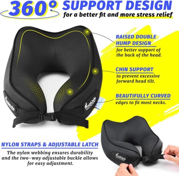 Travel Pillow- Neck Pillow Airplane, Size L for People Over 190, Unique Neck and Head Back Support Travel Pillow for Traveling Sleeping Airplanes,Memory Foam Filling, Black - Image 2
