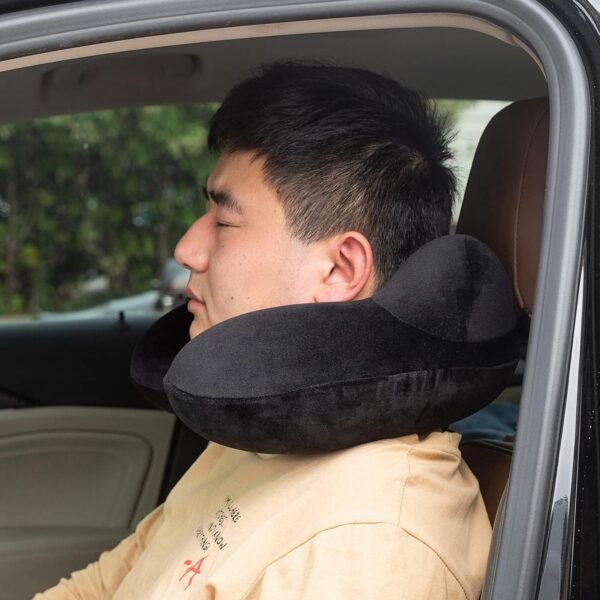 Inflatable Travel Pillow, Neck Pillow Support for Traveling, Airplanes, Cars, and Offices with Compact Carrying Bag, Soft Velvet Washable Cover, Ideal for Adult Sleepers (Black) - Image 9