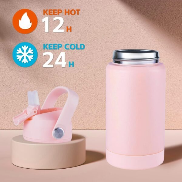 Kerilyn 12oz Kids Insulated Water Bottle, Leak-proof Toddler Cup With Straws Lids, Kids Water Bottles For School Boys Girls, Stainless Steel Vacuum Insulated Bottle For Kids, BPA Free, Pink - Image 4