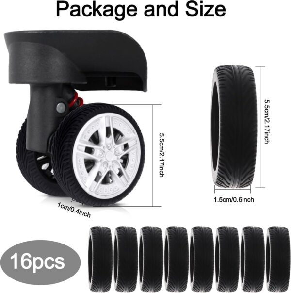 Luggage Wheel Covers, 16pcs Silicone Suitcase Wheel Protectors, Anti-Noise Wheel Protection Cover for 2-2.6 inchs 8 Spinner Wheel Suitcases, Wear-Resistant(Black) (Black) - Image 2