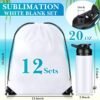 12 Set 20 oz Sublimation Aluminum Water Bottle and Sublimation Drawstring Bags Blank White Sublimation Sport Water Bottle with Drawstring Backpack for DIY Craft Travel Camping Hiking Gym - Image 2