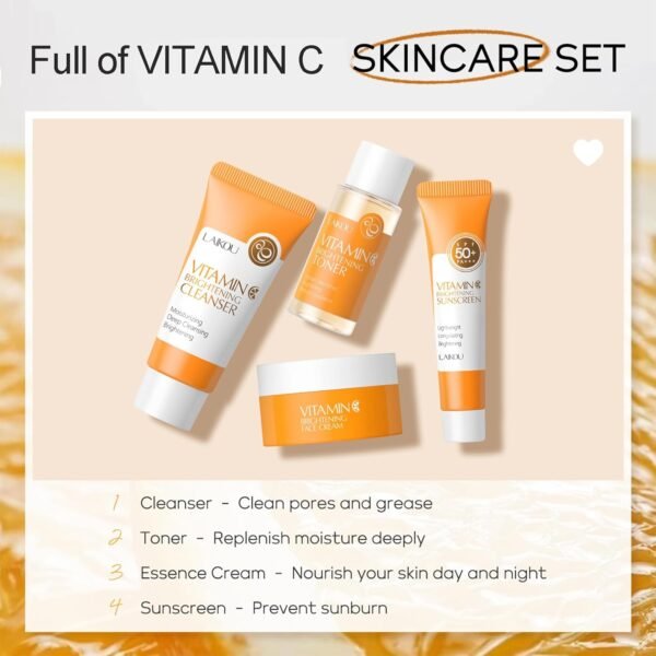 Vitamin C Travel Skincare Set for Teenage Girls, Skin Care Set Travel Kit 4 Pack, Face Routine Set for Women and Girls with Cleanser, Toner, Face Cream, Sunscreen SPF50 - Travel Essentials Gift Set - Image 2
