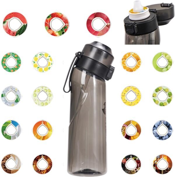 Scented Water Bottle, Water Bottle with Flavor Pods, Water Bottle for School Kids, Black Water Bottle (Black - 1 bottle (20 oz/650 ml) + 3 pods in random flavors)