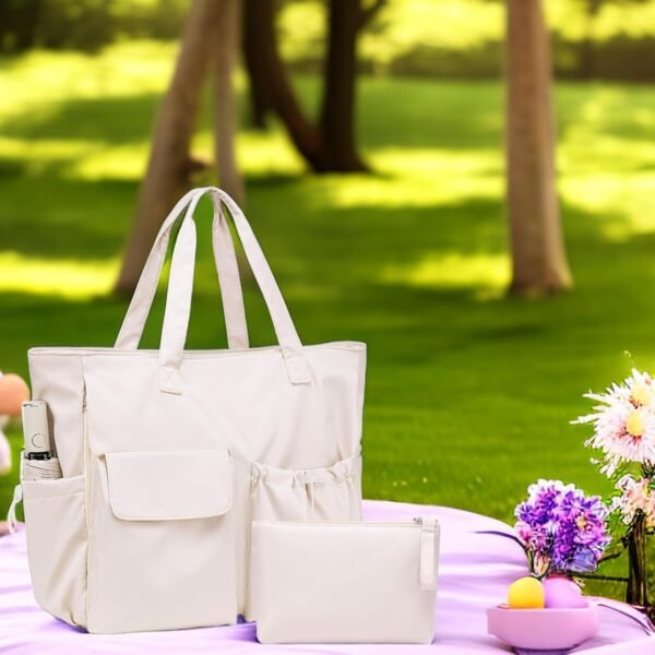 LEDAOU Beach Bag for Women Waterproof Sandproof Tote Bag Pool Bag with Zipper for Gym Shopping Travel with Wet Pocket - Image 2