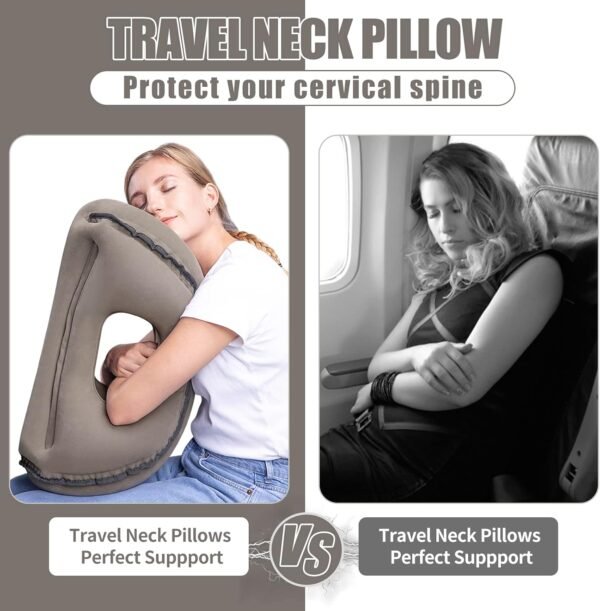 SAHEYER Inflatable Travel Pillows, New Upgrade Inflatable Airplane Pillow for Sleeping Rest Avoid Neck and Shoulder Pain, Inflatable Neck Pillow with Free Eye Mask and Earplugs (Grey) - Image 9