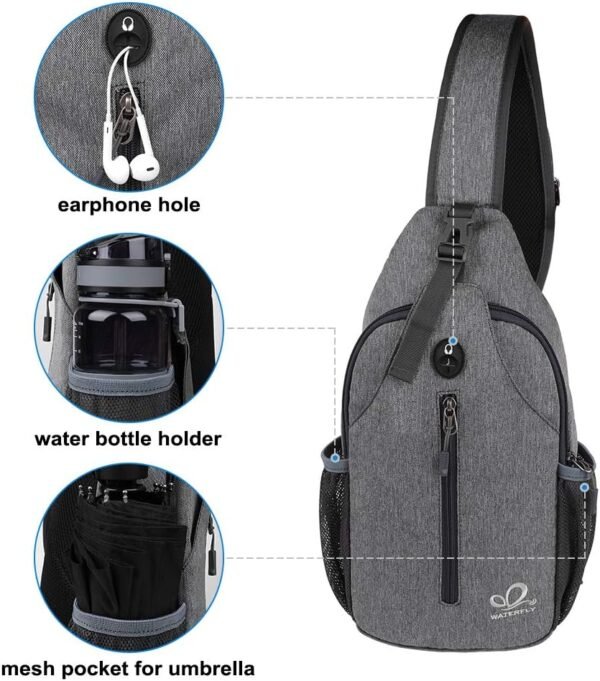 WATERFLY Crossbody Sling Backpack Sling Bag Travel Hiking Chest Bag Daypack - Image 4