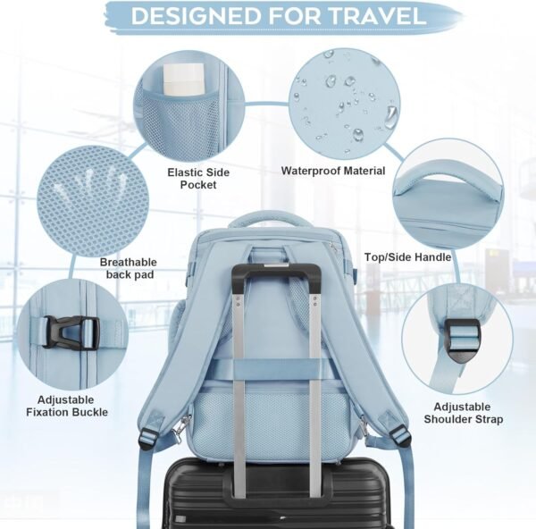 Large Travel Backpack Women, Carry On Bags For Airplanes, Lightweight Personal Item Bag, Laptop Backpack, Casual Work Gym College Weekender Bag, Light blue - Image 5