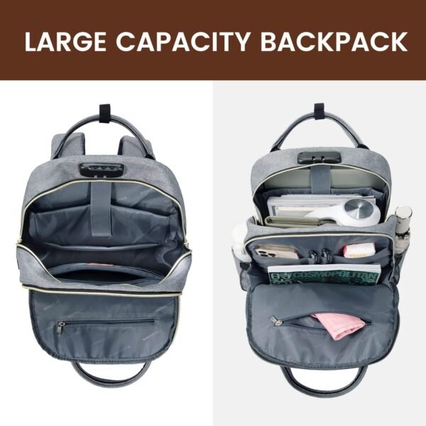 LOVEVOOK Laptop Backpack for Women & Men, Unisex Travel Anti-theft Work Bag, Business Computer College Backpacks Purse, Casual Hiking Outdoor Carry On Daypack with Lock, Fits 15.6 Inch Laptop, Grey - Image 2