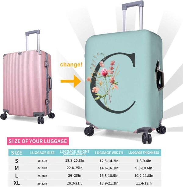 Travel Luggage Cover Spandex Blue Suitcase Protector Bag,Black Letter C Boho Floral Flowers Leaves Dust-Proof Washable Baggage Covers For Wheeled Suitcase Kid Adult,S (For 18-21 Inch Luggage) - Image 6