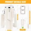 Water Bottle Tumbler Carrier Bag with Phone Pocket for Stanley, 40oz Tumbler Holder Simple with Adjustable Strap Modern Neoprene for Quencher Cup Accessories Travel, Cream White - Image 3