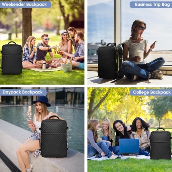 Large Carry On Travel Backpack - Flight Approved Waterproof Anti-Theft Luggage Daypack for Women Men Fit 17 Inch Laptop Business Weekender Overnight Backpack College Bag Personal Item Size Black - Image 7