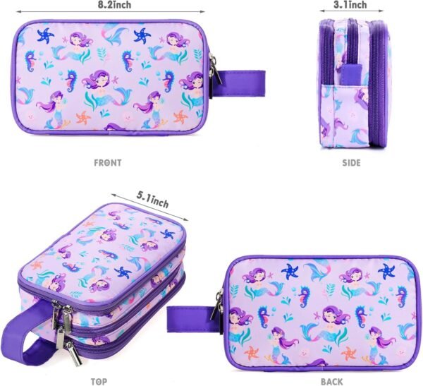 Kids Toiletry Bag for Girls, Travel Toiletry Bag for Little Young Girls Cosmetic Bag Makeup Bag Waterproof Hanging Wash Bag Toddler Toiletries, Mermaid Purple - Image 2