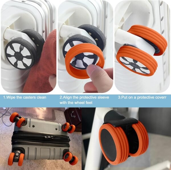 Luggage Wheel Covers, 8 Pack Luggage Wheel Protector Covers, Silicone Suitcase Wheel Covers, for Most 8-Spinner Wheels Carry on Luggage, Anti Wear and Shock Absorption (Orange) - Image 2