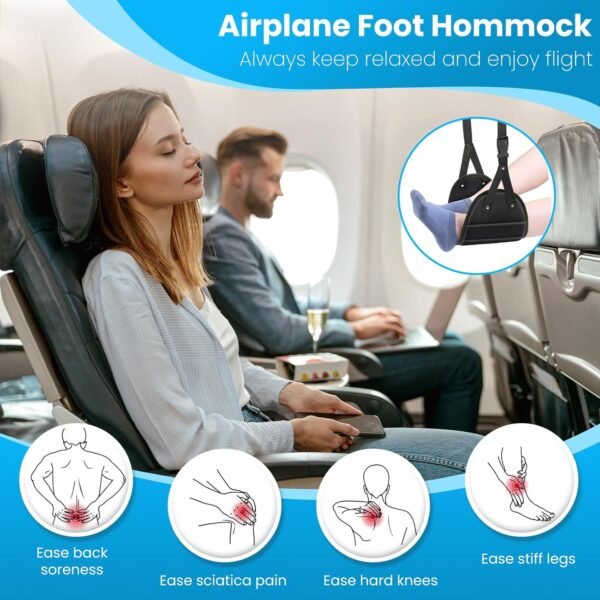 2-Pack Airplane Foot Hammock Travel Essentials, Portable Foot Hammock for Plane Travel, Memory Foam Foot Rest for Air Travel, Desk Foot Rest, Long Flight Must Haves for Women Men Kids - Image 2