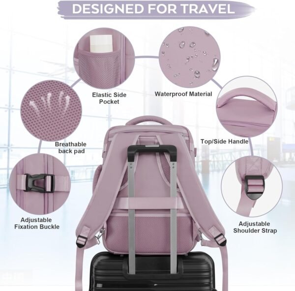 Travel Backpack, Carry On Backpack, Personal Item Bag for Airlines, Lightweight Casual Work College Gym Hiking Daypack Weekender bag, Laptop Backpack, Light Purple - Image 6
