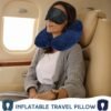 Sintuff 2 Pack Inflatable Travel Pillow for Airplanes Inflatable Neck Pillows with Compact Bag and Blindfold Soft Flight Pillow for Traveling, Airplane, Train, Car, Office(Peacock Green and Blue) - Image 4