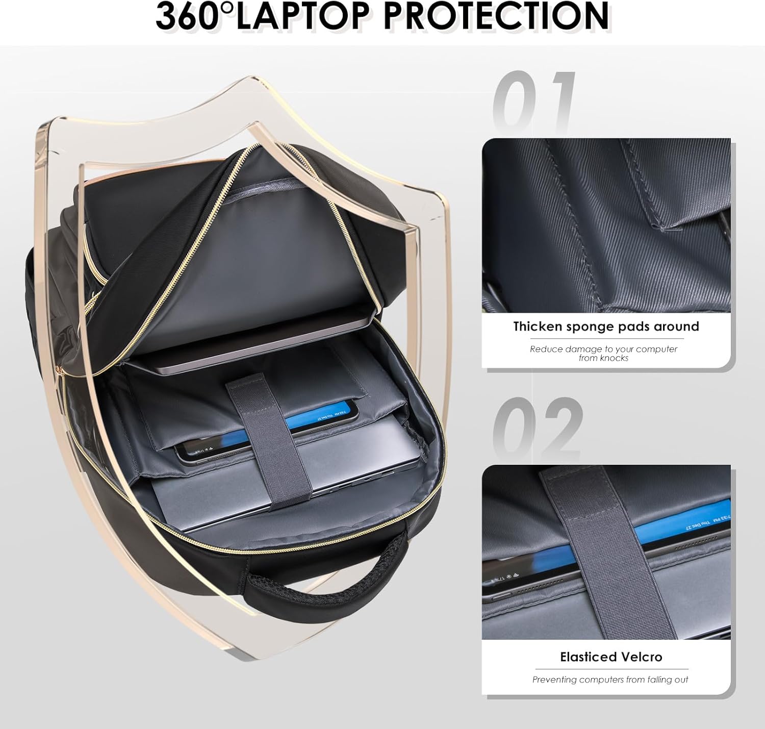 Laptop Backpack for Women,Travel Backpack with Laptop Compartment,Casual Daypack College Bookbag Computer Backpack for Work with Small Organizer Bag,Black - Image 4