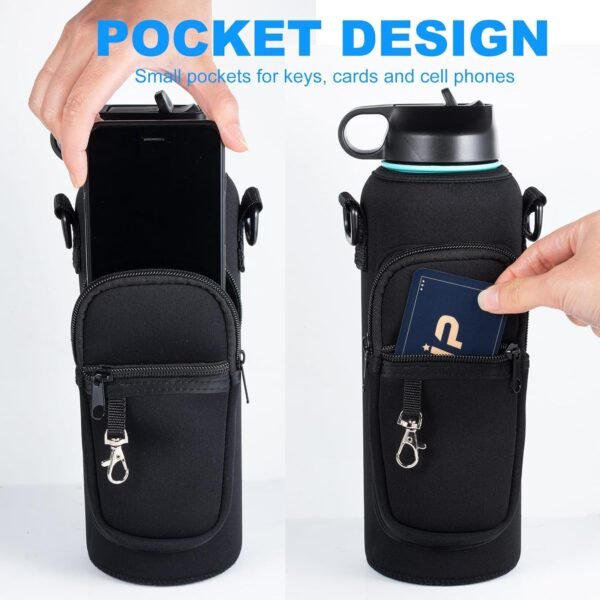Water Bottle Holder with Strap for Hydroflask 32oz 40oz Insulated Water Bottle, Carrier Sling Bag with Phone Pocket Water Bottle Sleeve for Men Women Hiking Camping Travelling - Image 5