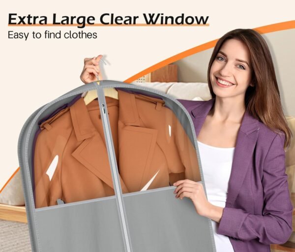 MISSLO 65" Foldable Garment Bags for Travel Waterproof Dress Bags for Gowns Long for Closet Storage Dress Protector Bag for Gowns, Suits, Coats, Grey, 2 Packs - Image 4